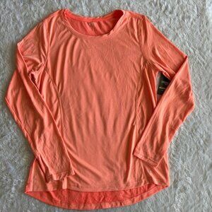 NWT Danskin Now Womens Orange Semi Fitted Athletic Long Sleeve Top Base Layer- L